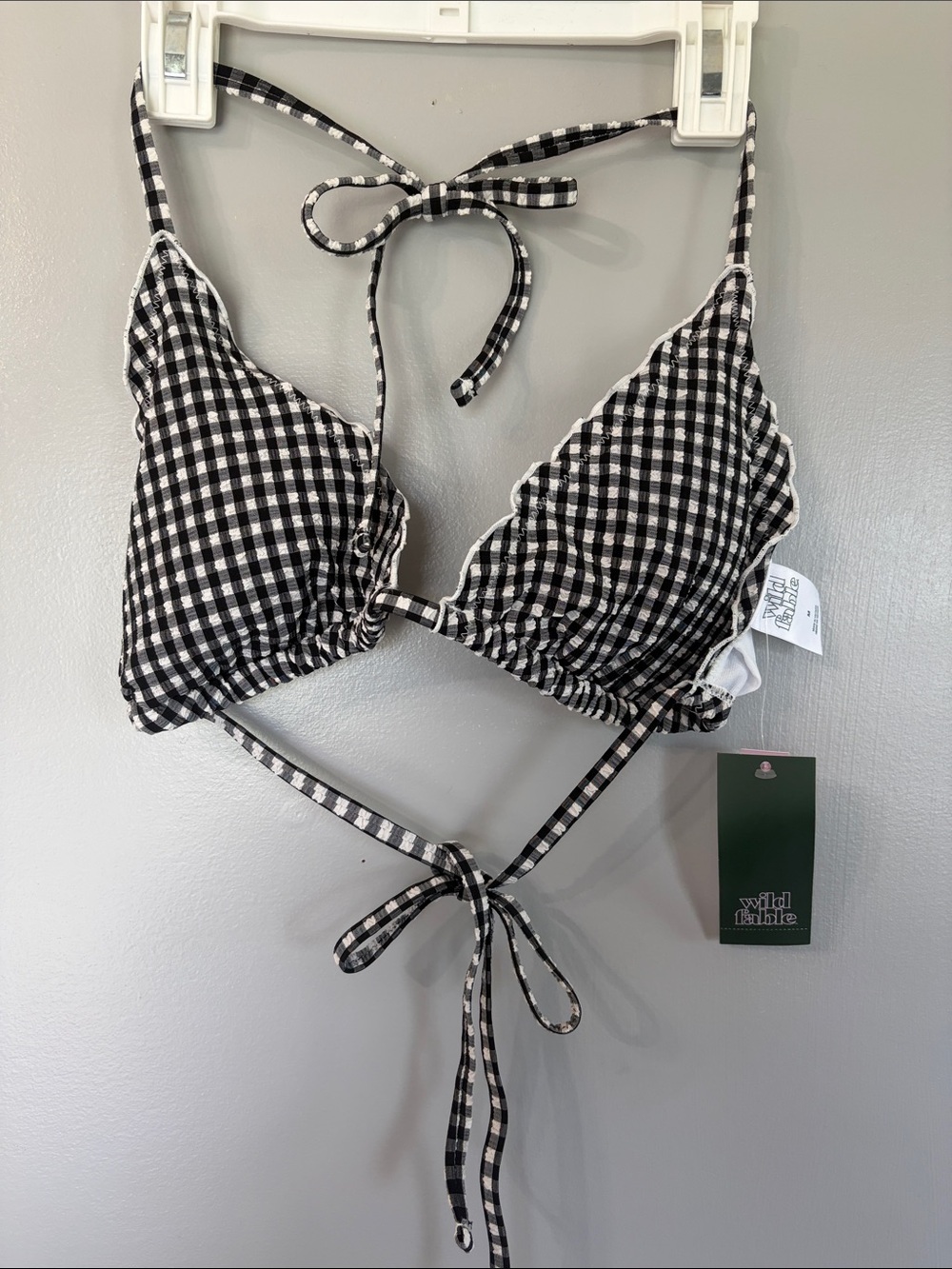 wild fable Black & White Gingham Triangle Bikini Top with Scallop Trim